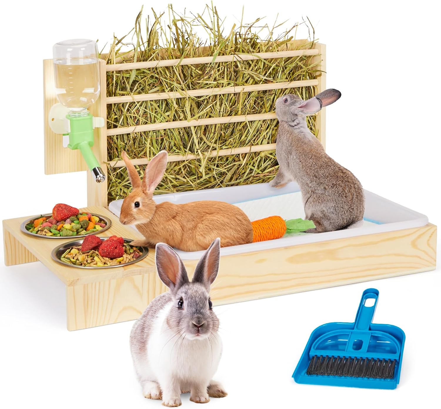 4 in 1 Rabbit Hay Feeder with Litter Box for Small Animals