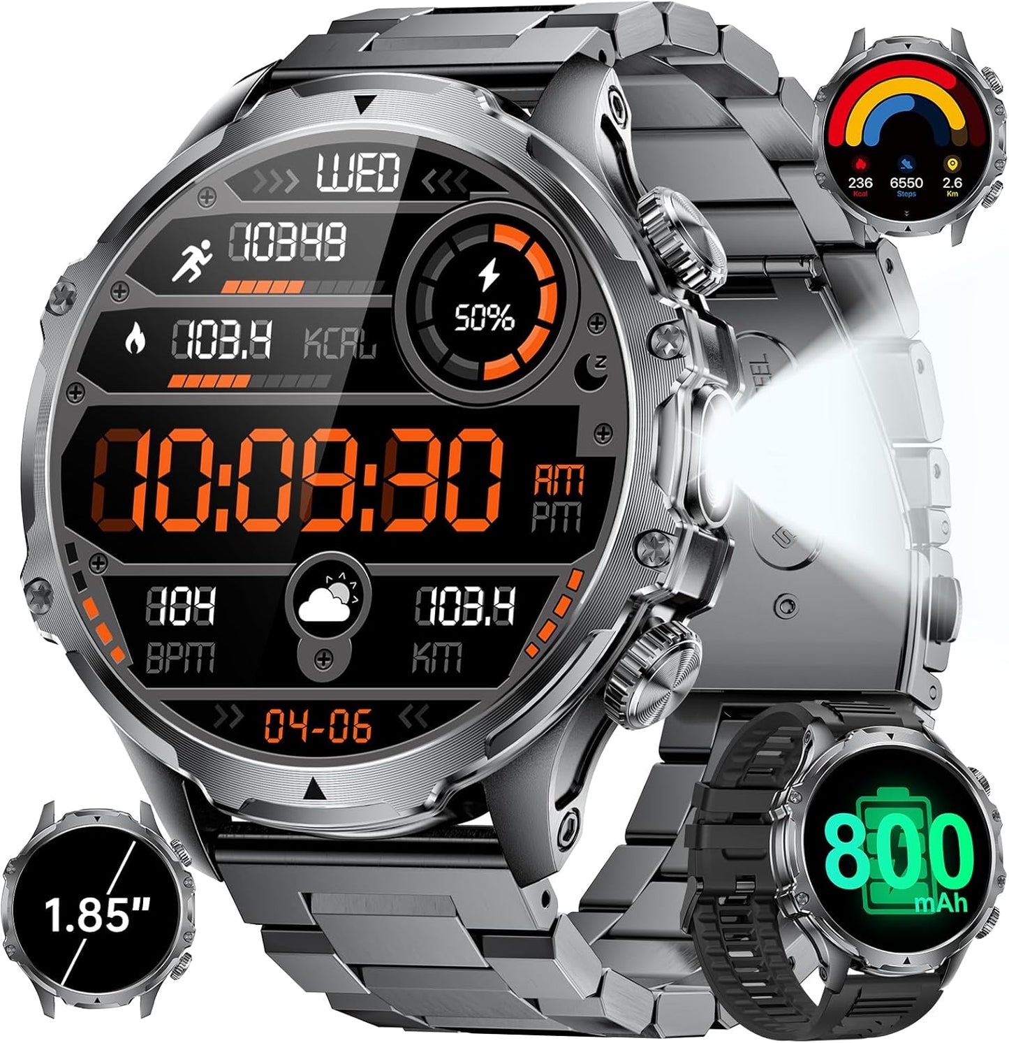 LIGE Smartwatch for Men: Answer Calls, LED Light, 1.85 HD Screen, Fitness Tracker