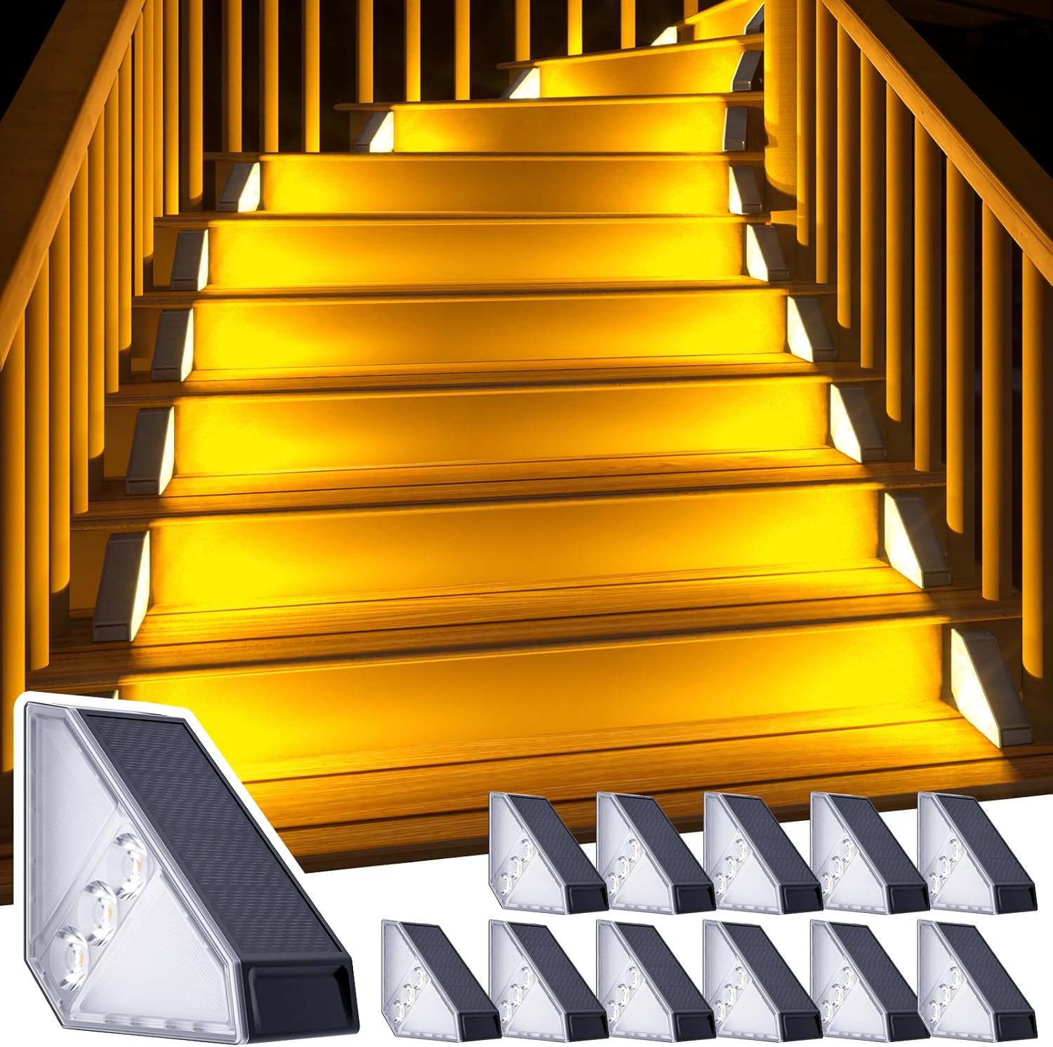 ROSHWEY Solar Step Lights for Outside - 12 Pack Waterproof Design