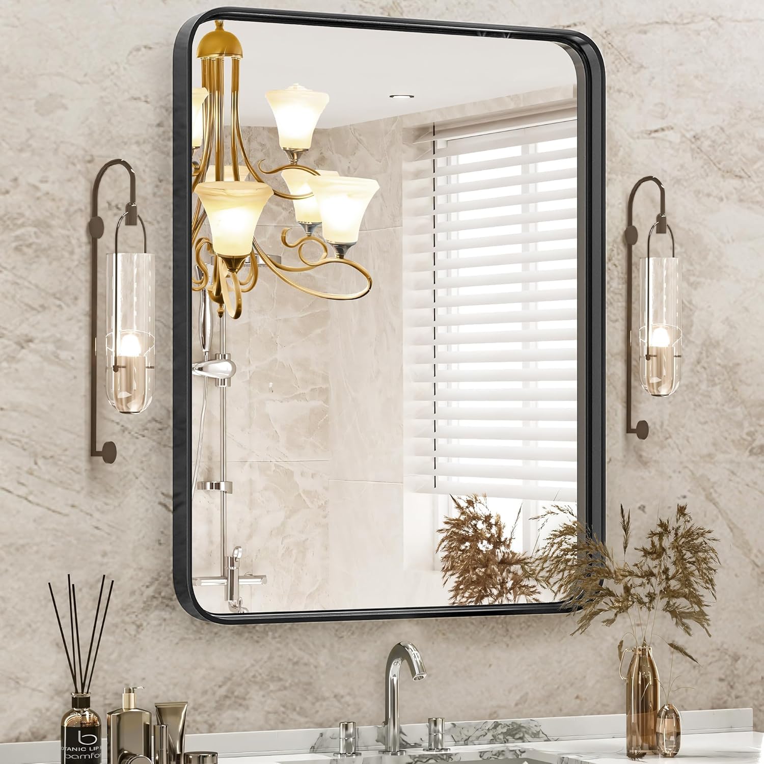 DUMOS Black Metal Framed Vanity Mirror for Bathroom 36x24 in