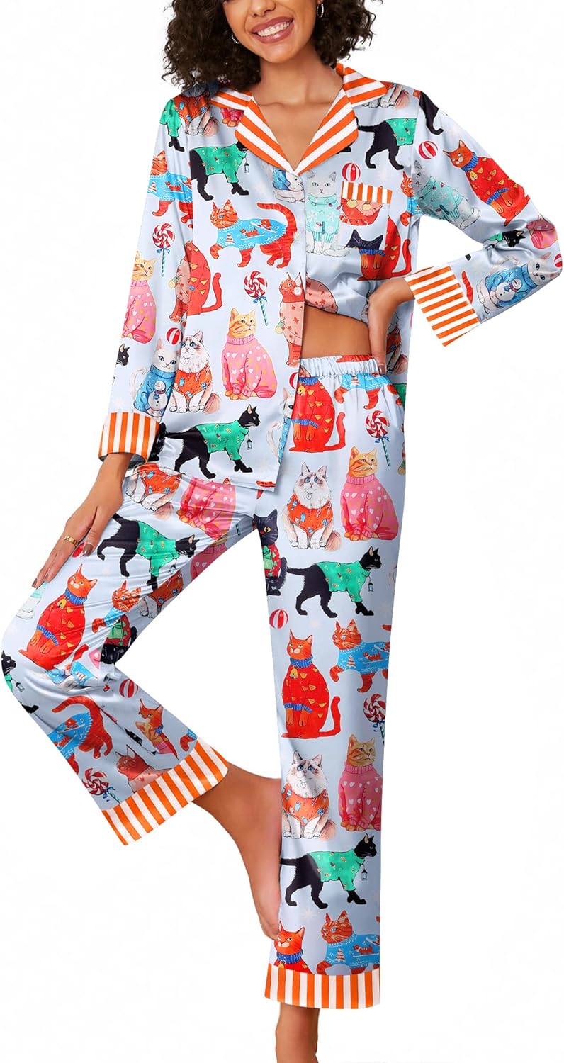 Ekouaer Silk Pajamas for Women Long Sleeve Satin Pajama Set