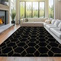 Shag Rugs for Living Room 8x10 - Geometric Black and Gold Plush
