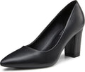 Women Black Chunky Block Heels - 3 in Pointed Closed Toe Pumps