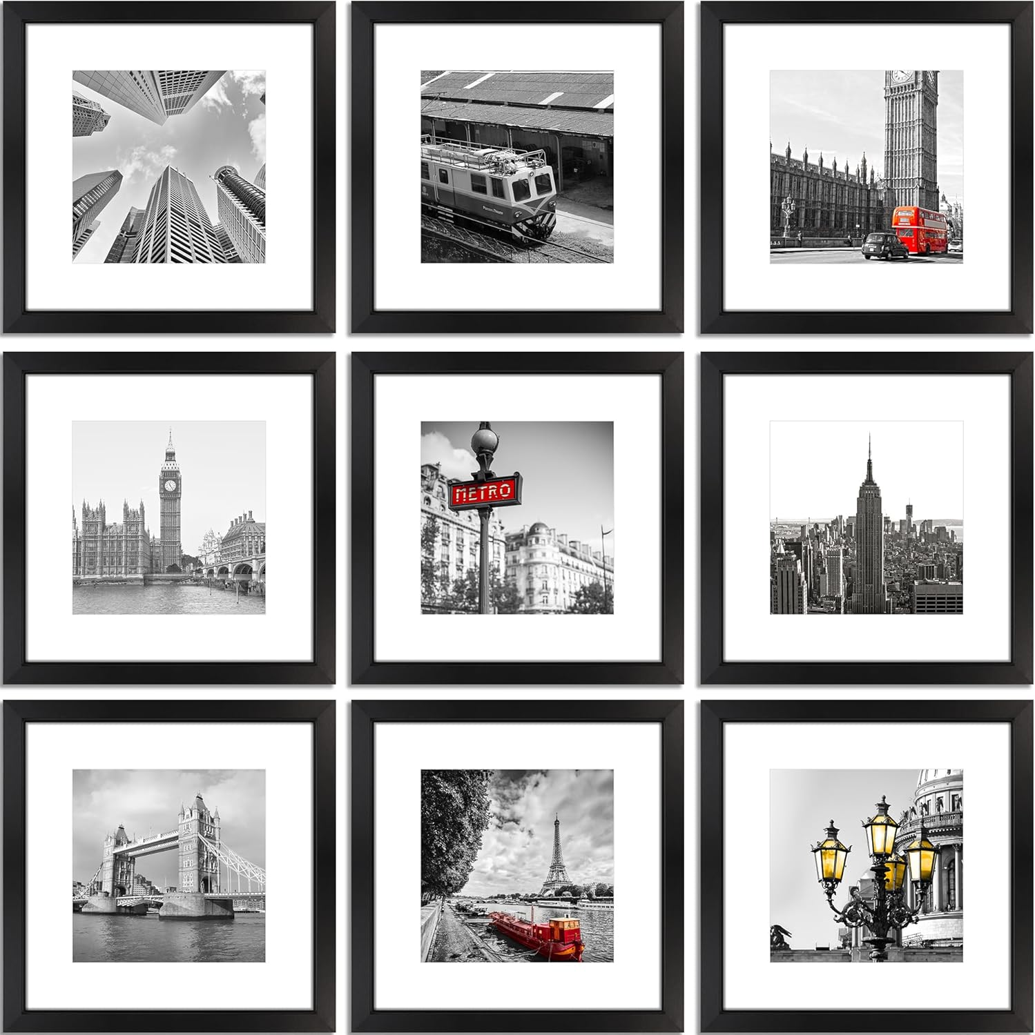 12x12 Picture Frame Set of 9 for Stunning Photo Displays
