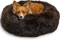 Calming Donut Pet Bed 30in Dark Brown - Soothing Shag Faux Fur