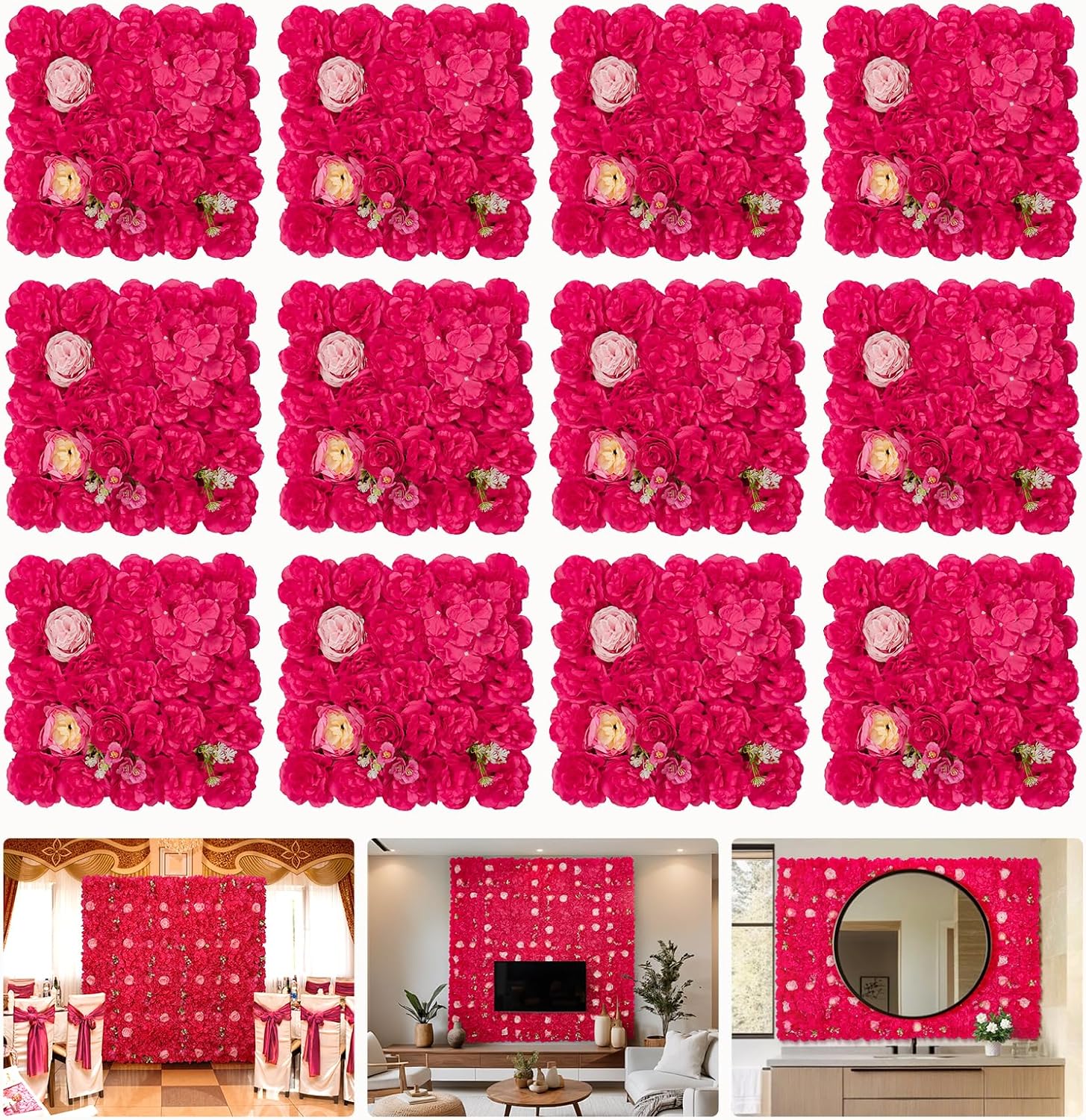 Flower Wall Backdrop 12 pcs 16.5x16.5 Inch for Events and Home