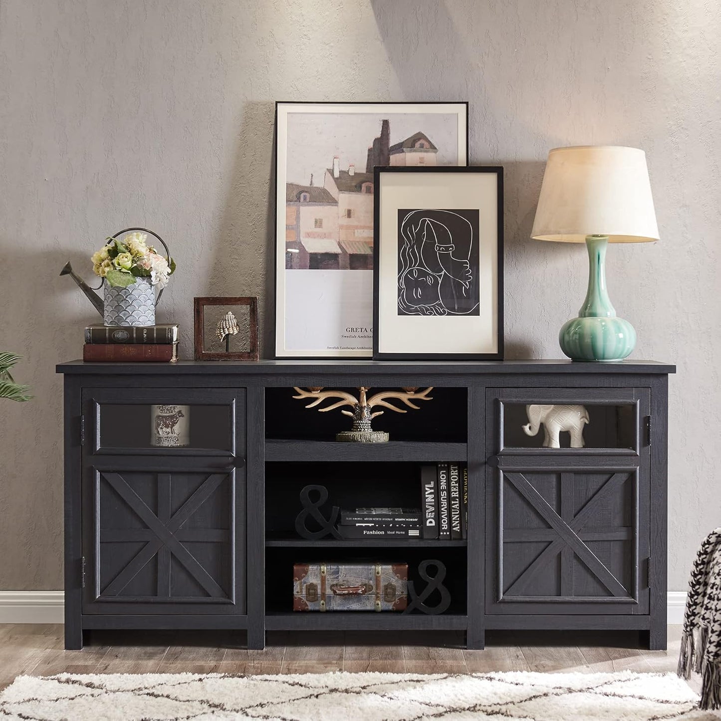 Rustic Black TV Stand - 75 Inch Entertainment Center