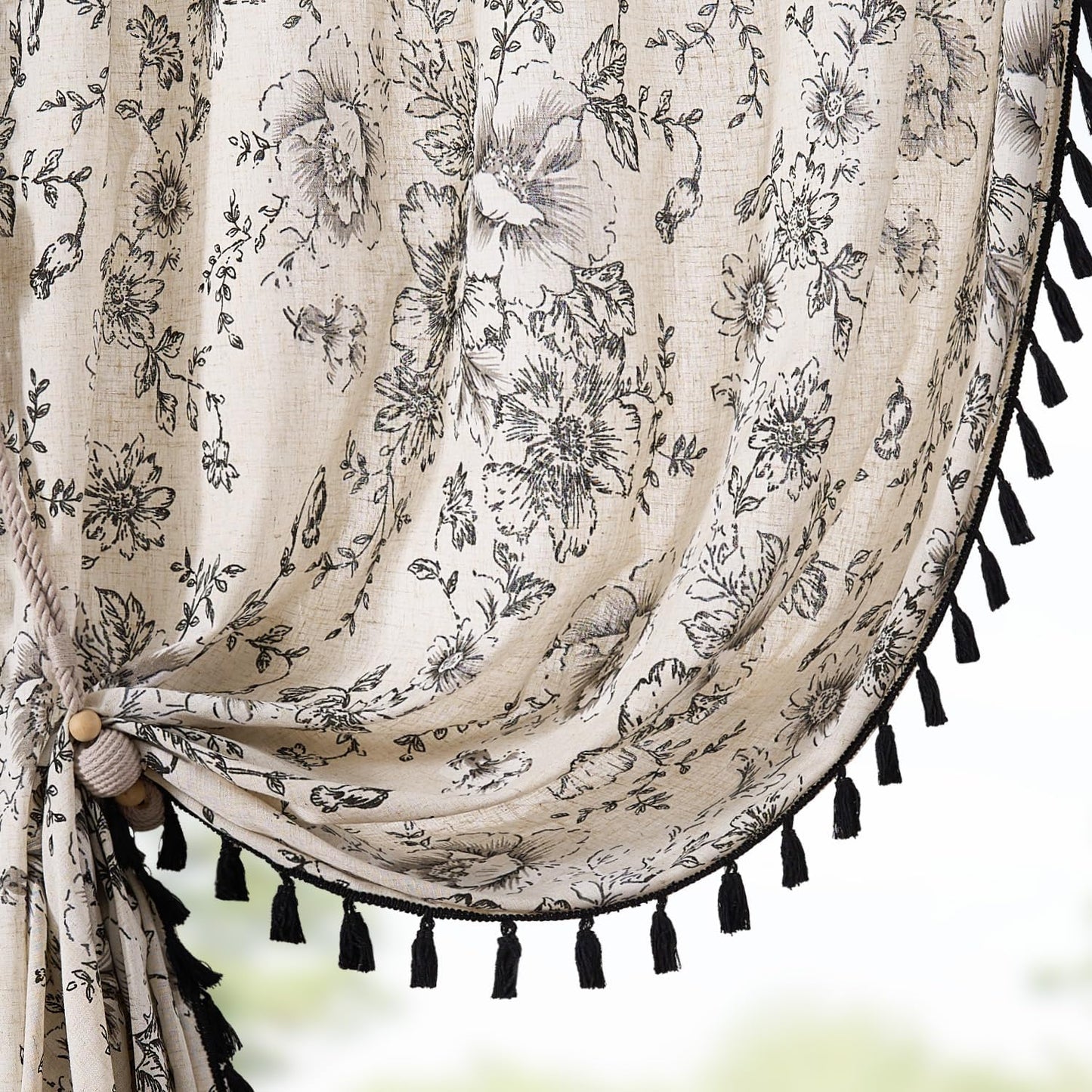 Elegant Floral Linen Curtains for Living Room and Bedroom Decor