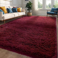Burgundy Red Area Rug 6x9 - Fluffy Soft Non-Skid Living Room Rug