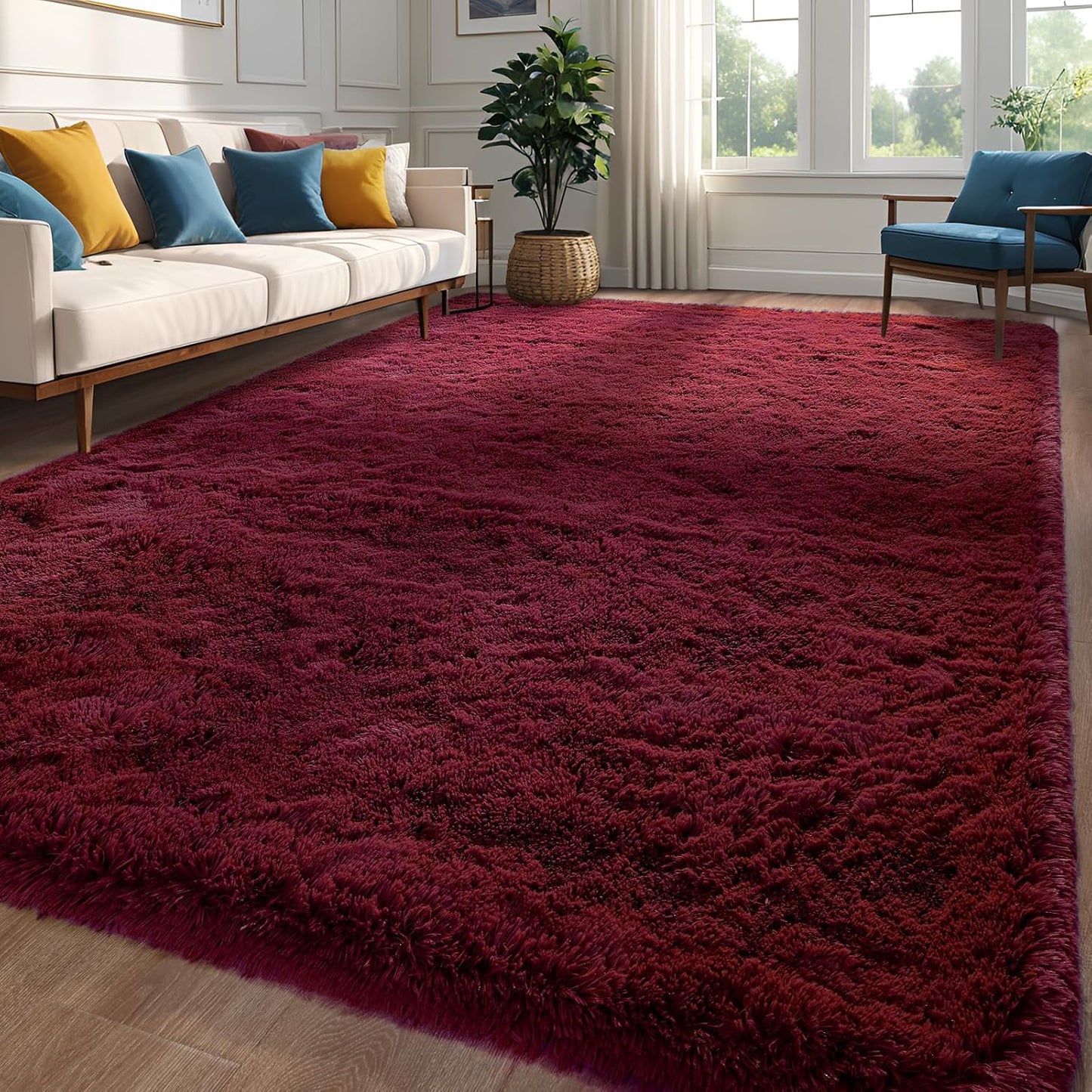 Burgundy Red Area Rug 6x9 Soft Fluffy Modern Carpet for Kids