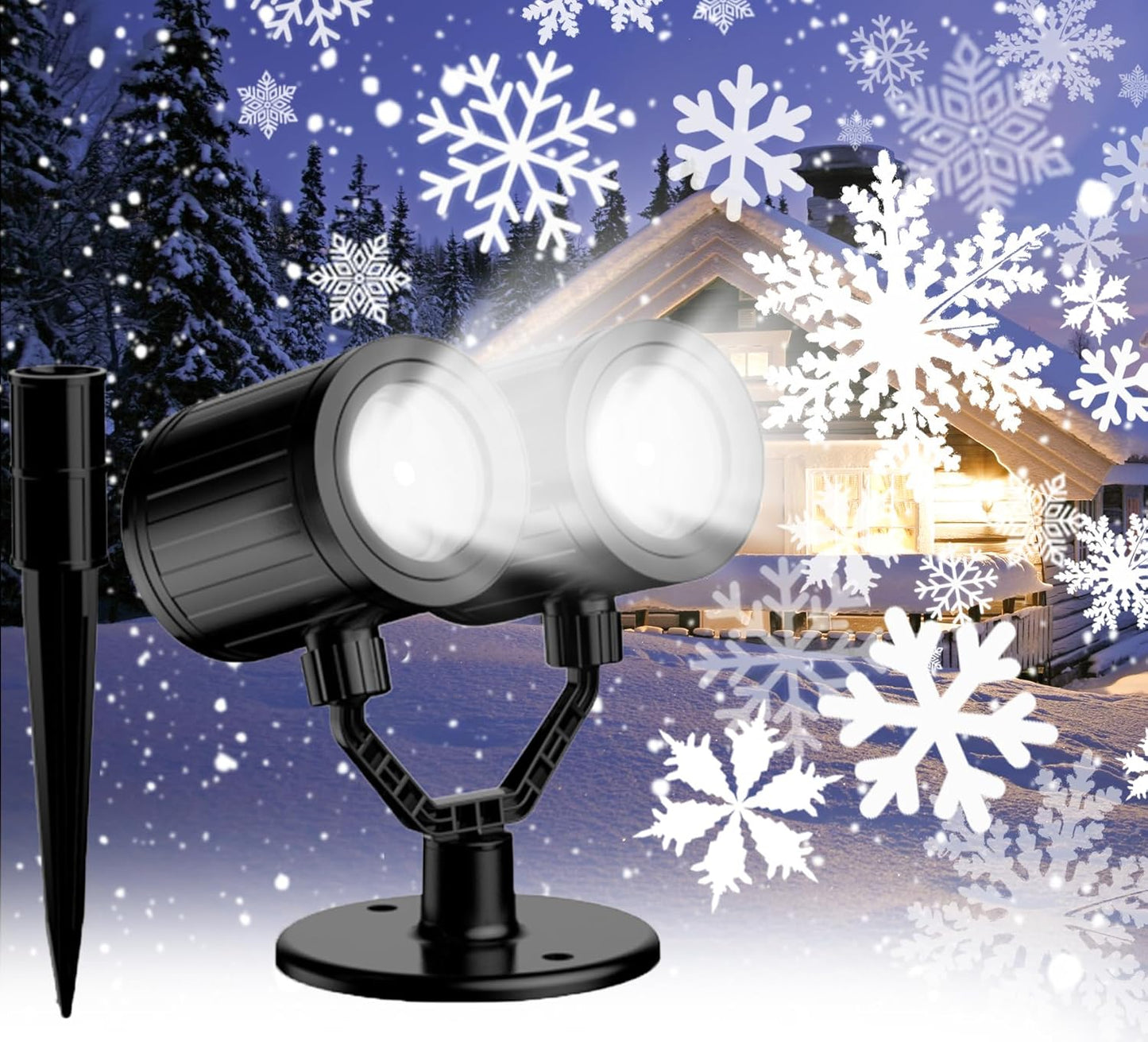 2025 Double Head Snowflake Projector - Festive LED Light Show