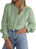Women Lace Blouse Long Sleeve Button Up Top - Soft Texture Fit