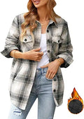 Oversized Plaid Button Down Shacket Jacket - Quilted Lined Warmth