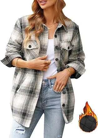 Oversized Plaid Button Down Shirt Shacket for Women - Cozy Style