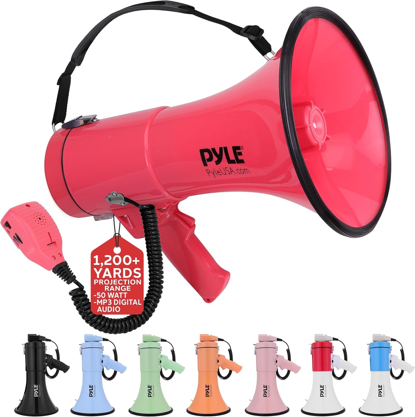Pyle 50W Megaphone Bullhorn with Siren and Adjustable Volume