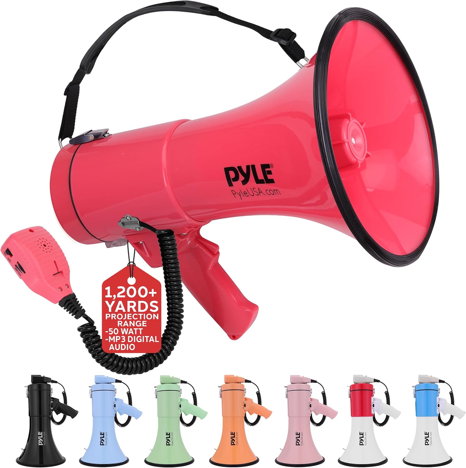 Pyle 50W Megaphone Bullhorn with Siren and Adjustable Volume
