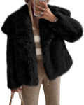 Womens Faux Fur Winter Coat - Warm Long Sleeve Furry Jacket