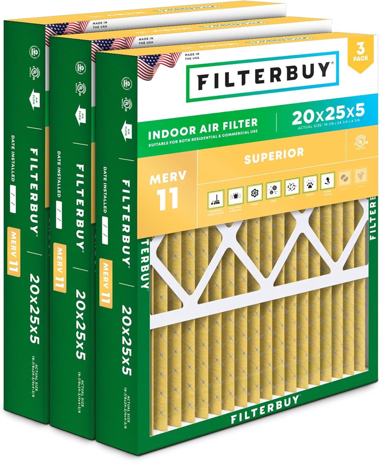 Filterbuy 20x25x5 Air Filter MERV 11 for Pet Defense