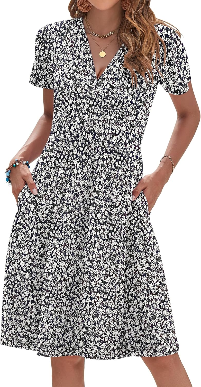 Womens Summer Dresses 2025 Short Sleeve V Neck Floral Sundress
