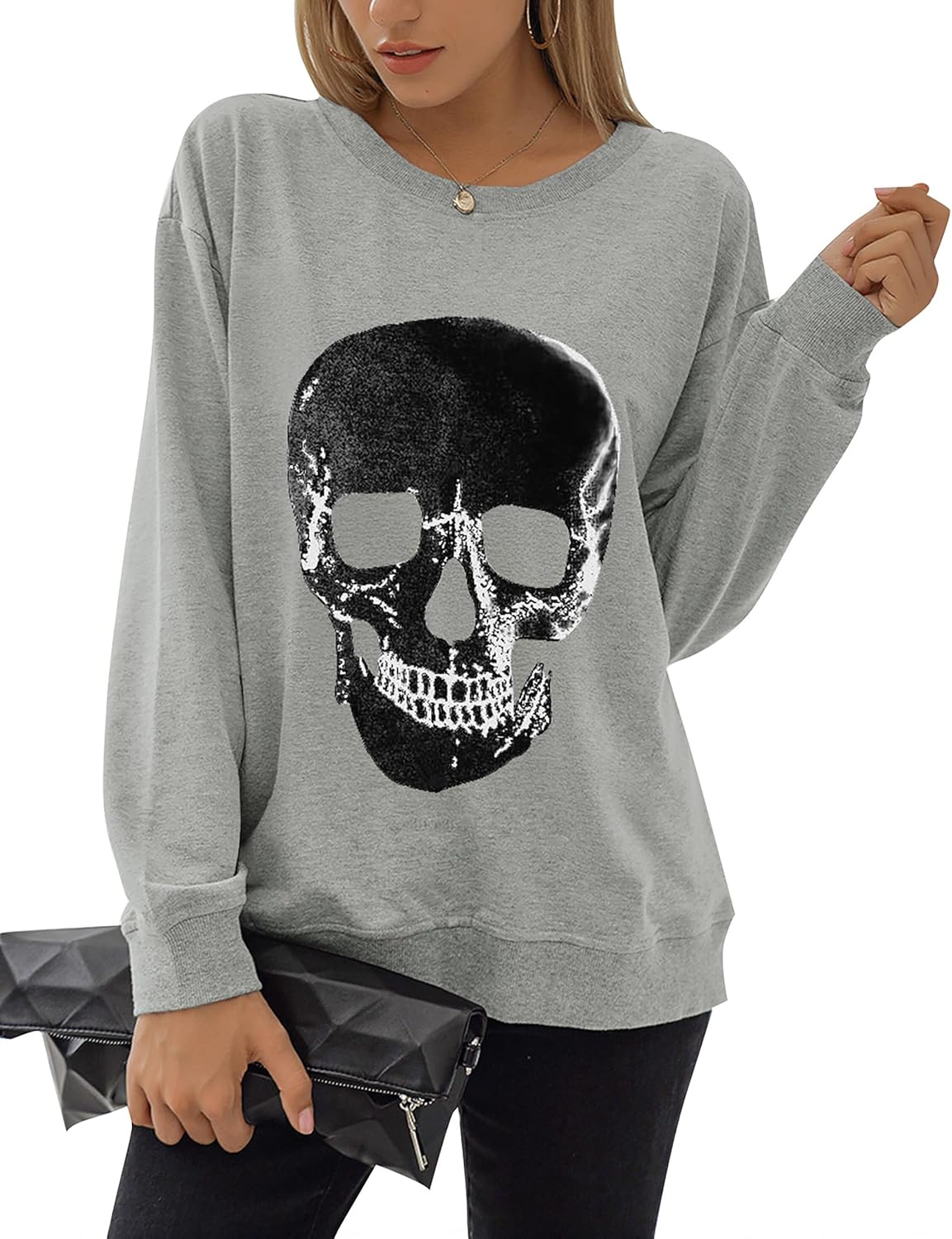 Skull Graphic Sweatshirt for Women - Gothic Fall Style