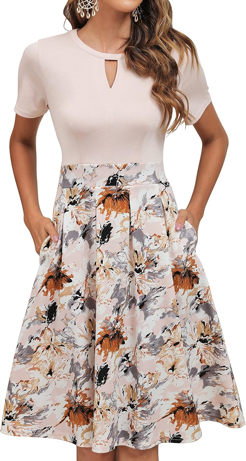 YATHON Women's Vintage Floral Flared A-Line Swing Dresses