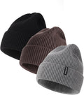 Oversize Beanie Hats XXL Ribbed Knit Cuffed Winter Hat - Warm Fit
