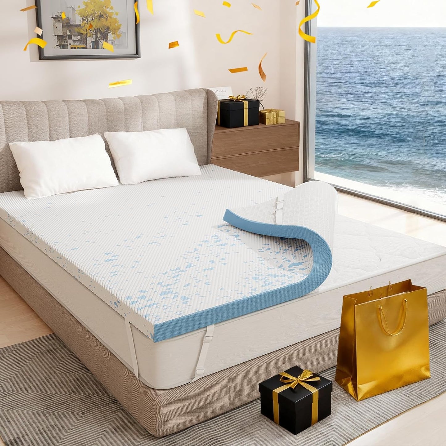 OhGeni 2 Inch Cooling Queen Size Gel Memory Foam Mattress Topper