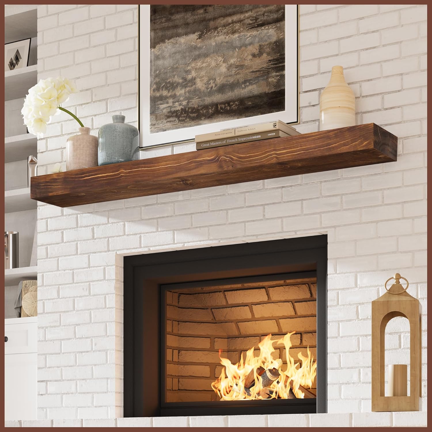 Handcrafted 60 Inch Fireplace Mantel Shelf for Living Room Decor