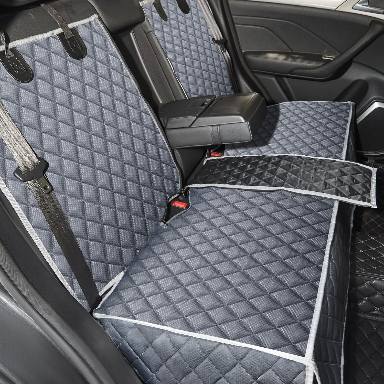Grey Dog Car Seat Cover for Back Seat - Waterproof and Pet-Friendly