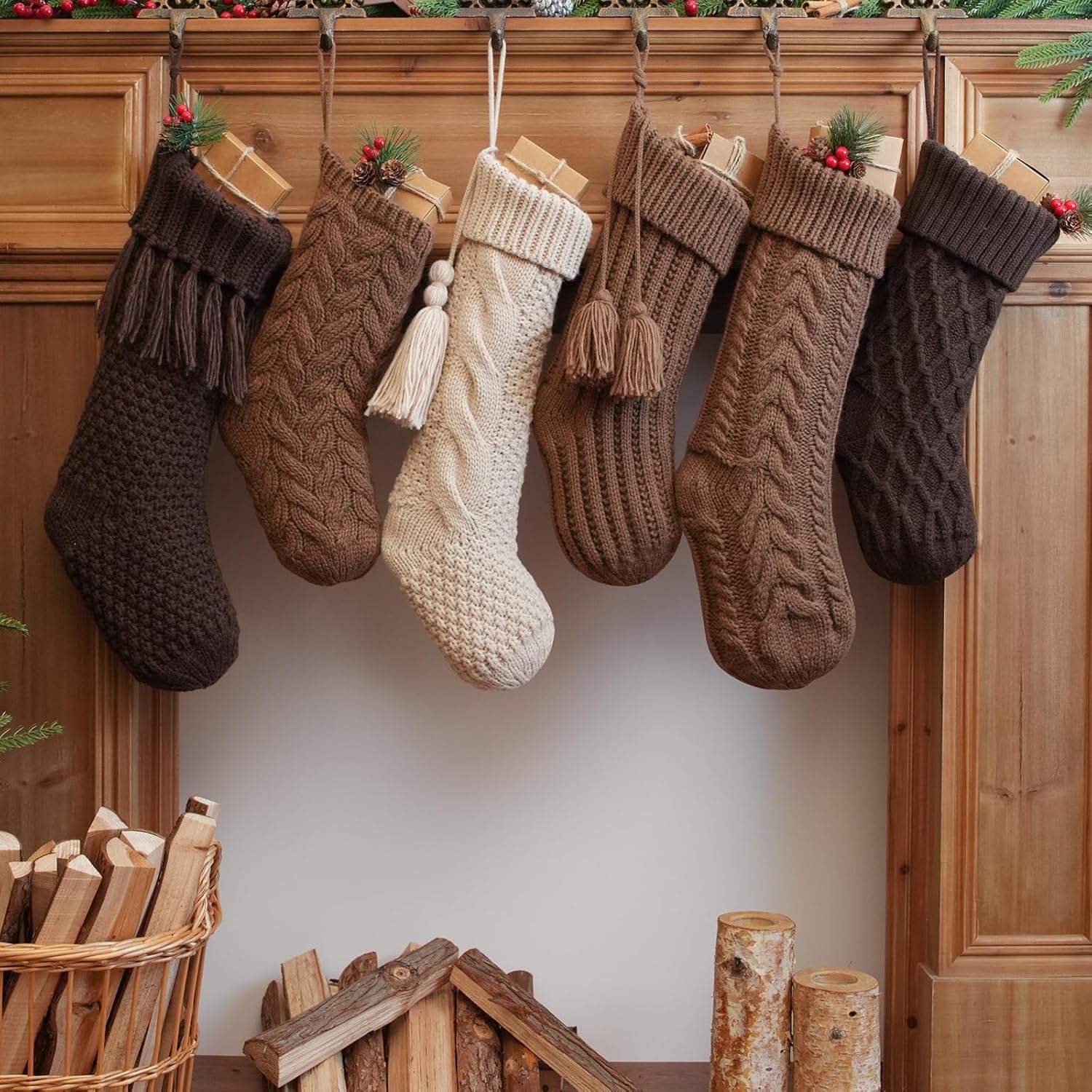 Vintage Knit Christmas Stockings Set of 6 for Rustic Decor