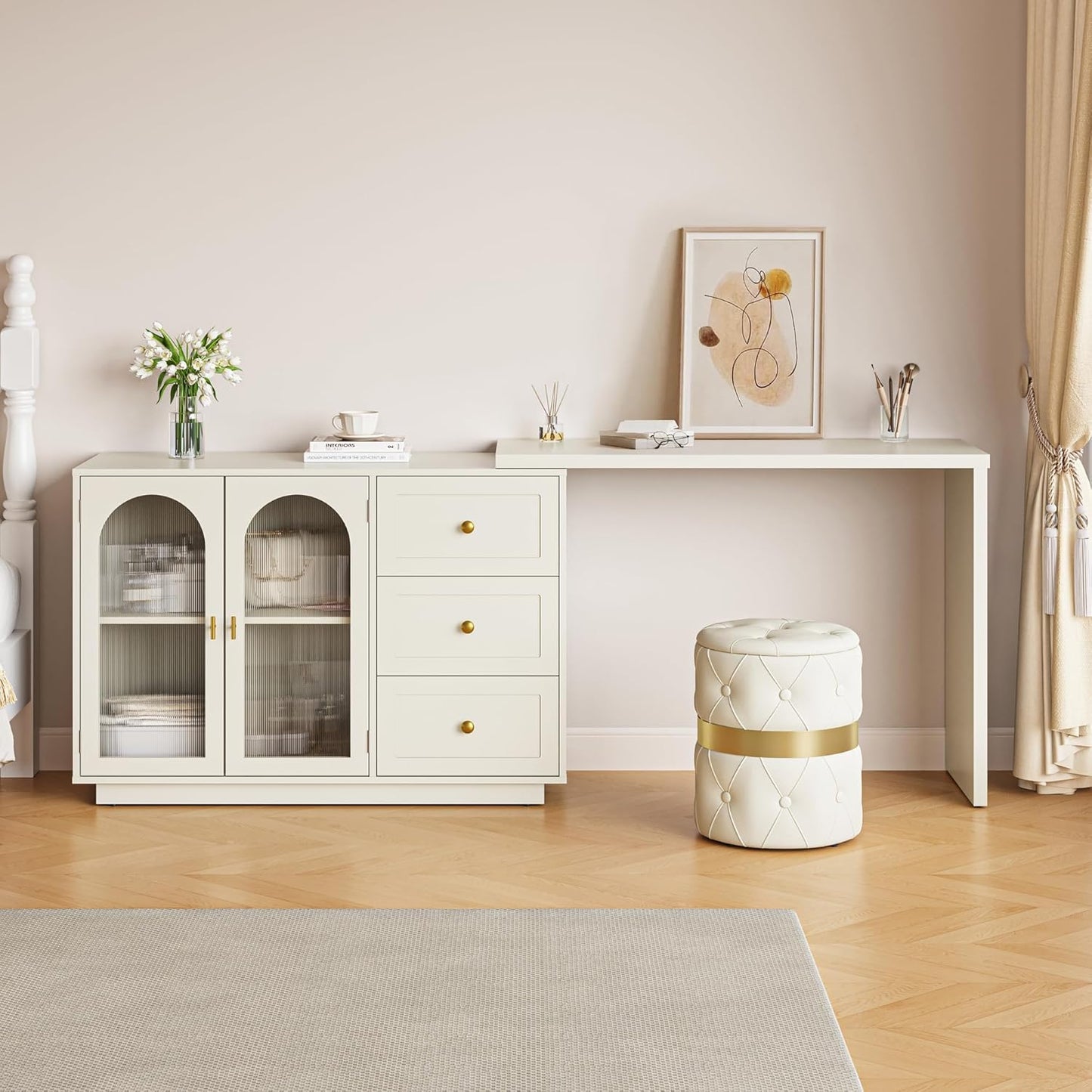 83 Extendable Corner Vanity Desk by FansaFurn: Rotatable Tabletop for Effortless Makeup ~