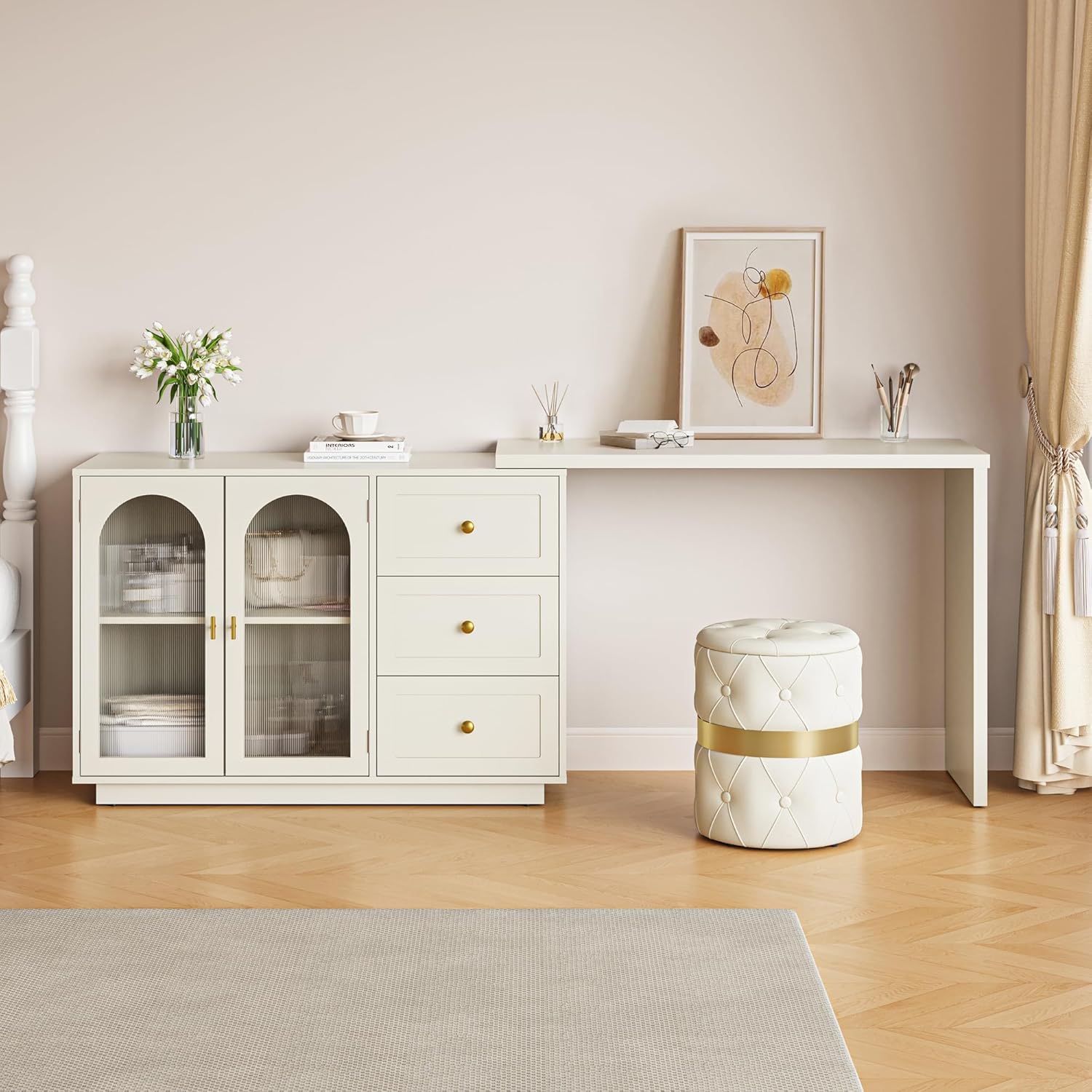 83 Extendable Corner Vanity Desk by FansaFurn: Rotatable Tabletop for Effortless Makeup ~