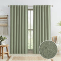 Sage Green Blackout Linen Curtains 50 x 90 in - Full Darkening Drapes