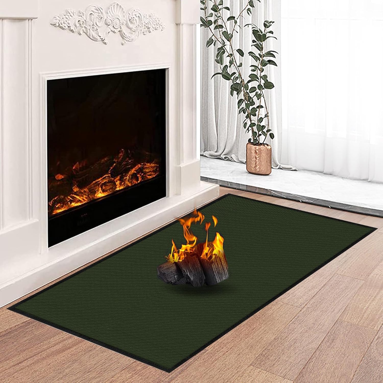 Fire Resistant Hearth Rugs for Fireplaces, 59 x 32 in Green