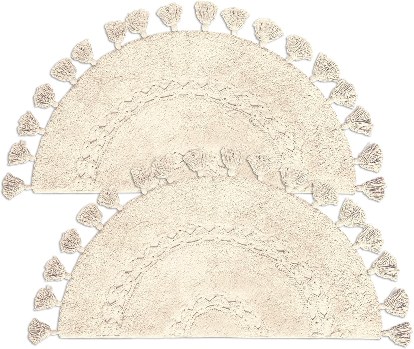 Pack of 2 Unique Boho Half Circle Rugs with Crochet Detail