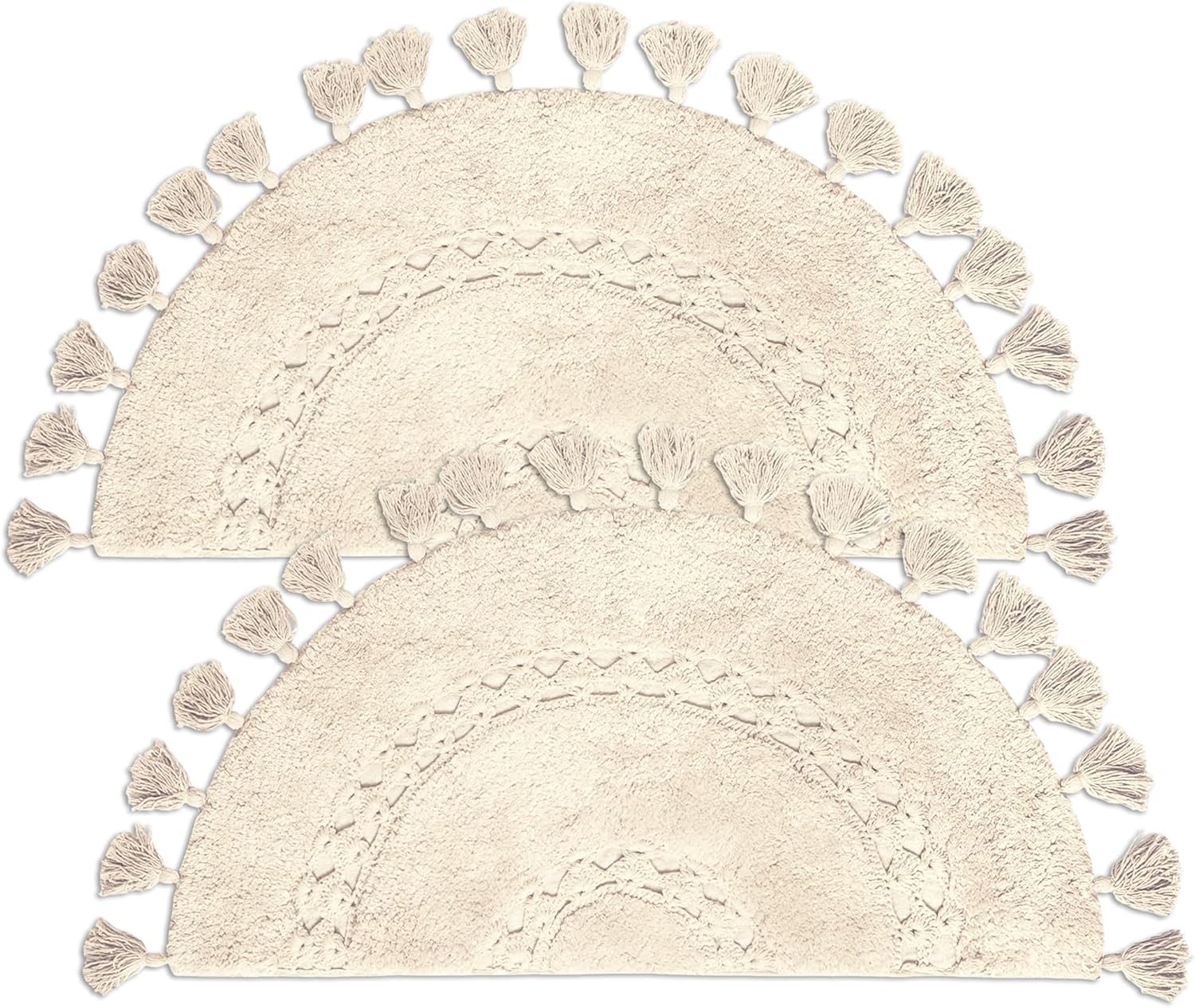Pack of 2 Unique Boho Half Circle Rugs with Crochet Detail