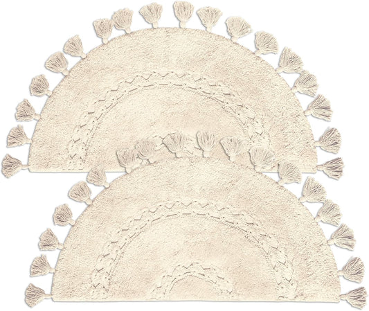Pack of 2 Unique Boho Half Circle Rugs with Crochet Detail