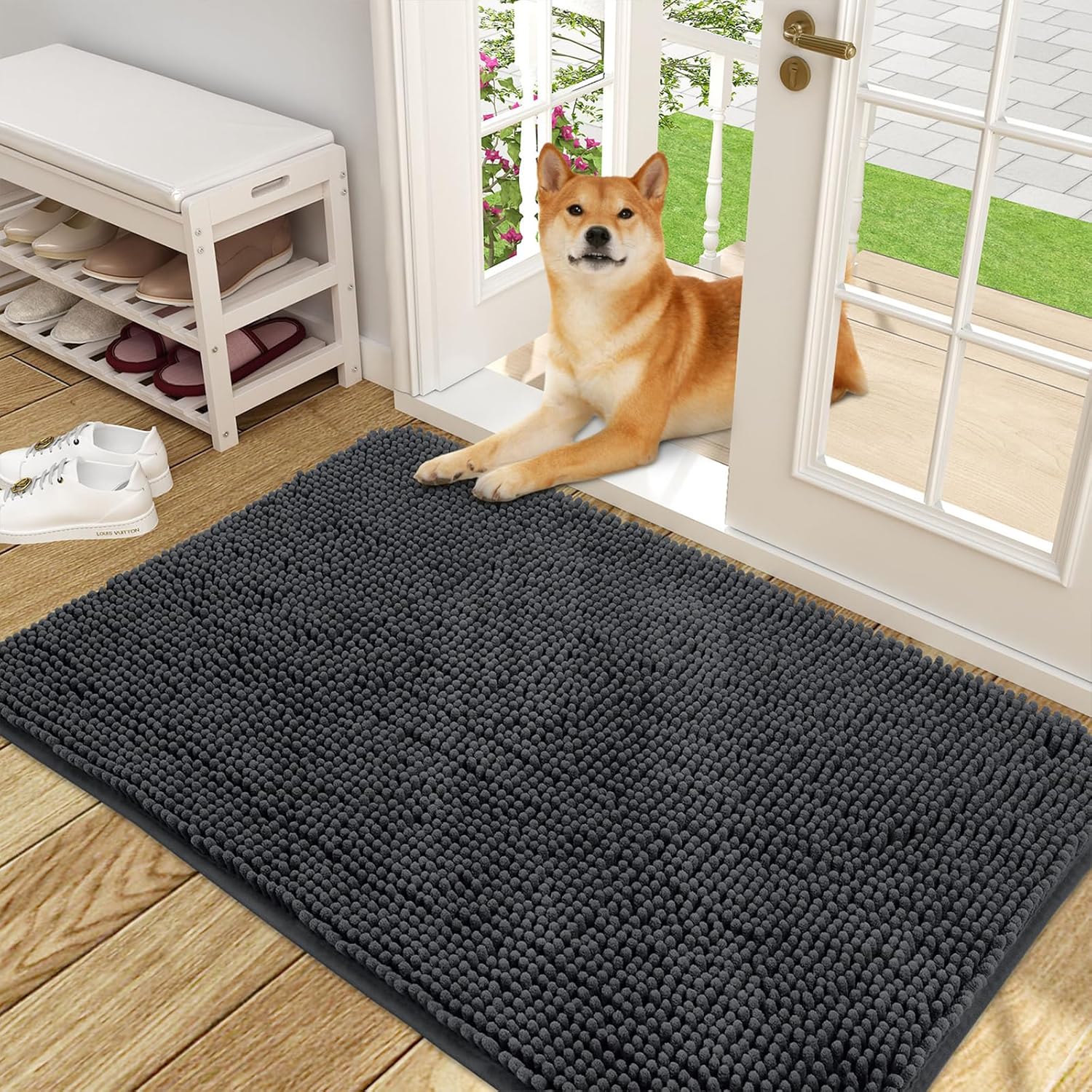 OLANLY Dog Door Mat for Muddy Paws - Absorbent Chenille Mat