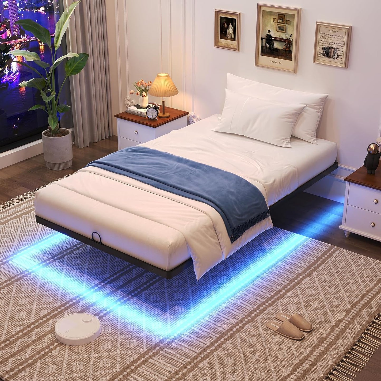 Floating Bed Frame Twin XL with Smart LED Lights for Modern Style