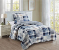 Brilliant Sunshine Blue Plaids and Stripes Patchwork Quilt Set - Twin