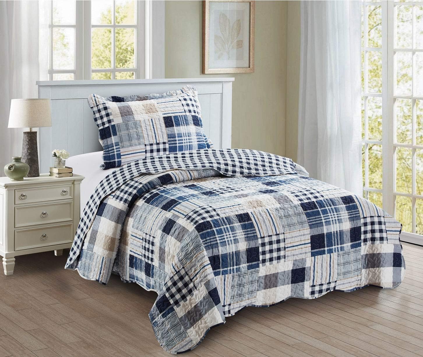 Brilliant Sunshine Blue Plaids and Stripes Twin Quilt Set Review