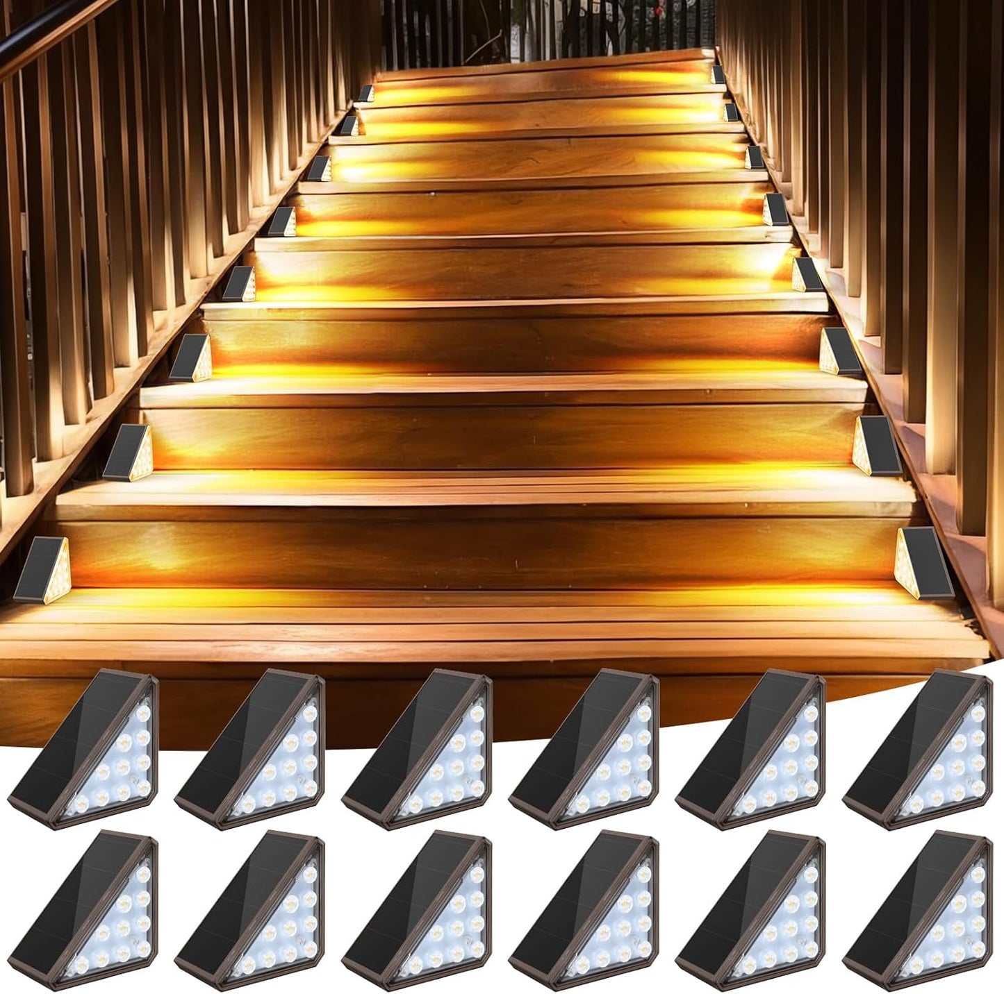 12 Pack Solar Stair Lights for Outdoor Step Safety and Style