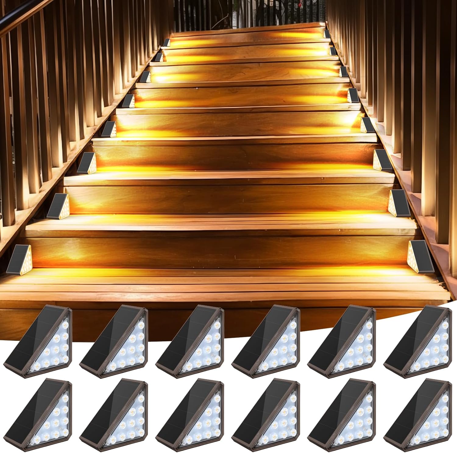 12 Pack Solar Stair Lights for Outdoor Step Safety and Style