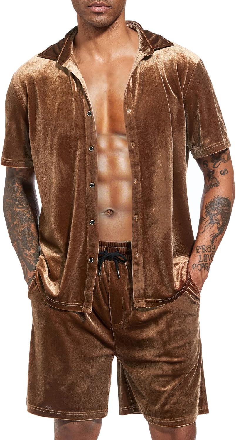 Stylish Summer Casual Short Sets for Men - Velvet Tracksuit
