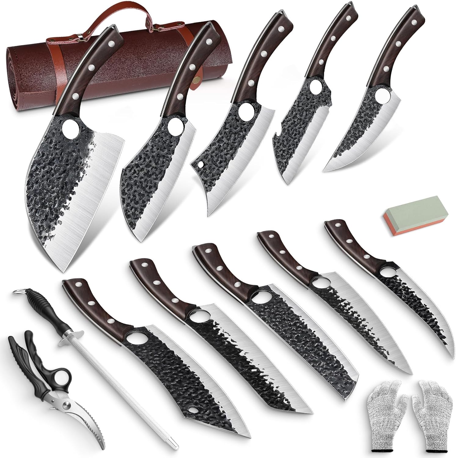 Serbian Chef Knife Set Hand Forged Butcher Knives for Cooking