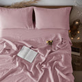 Linen Queen Sheet Set Embroidery Purple - 100% Linen 4-Piece Queen