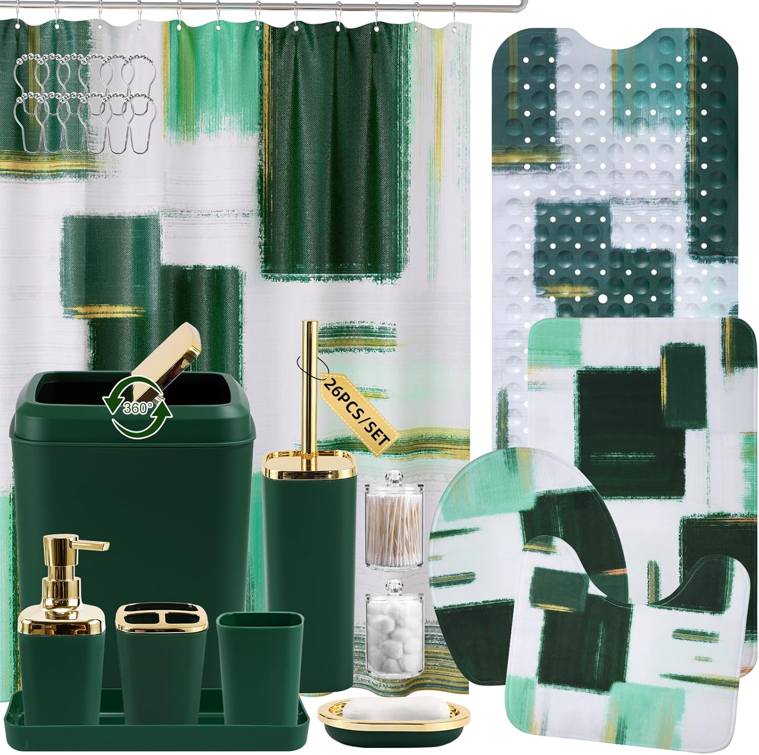 Dark Green Bathroom Accessories Set - 26PCS Complete Set