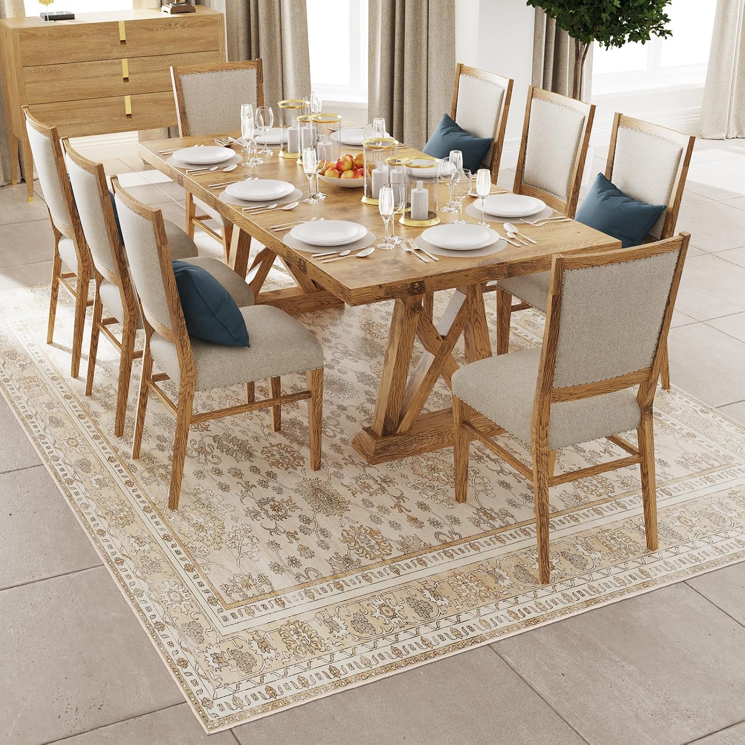 6x9 Washable Area Rug with Vintage Flower Design for Comfort