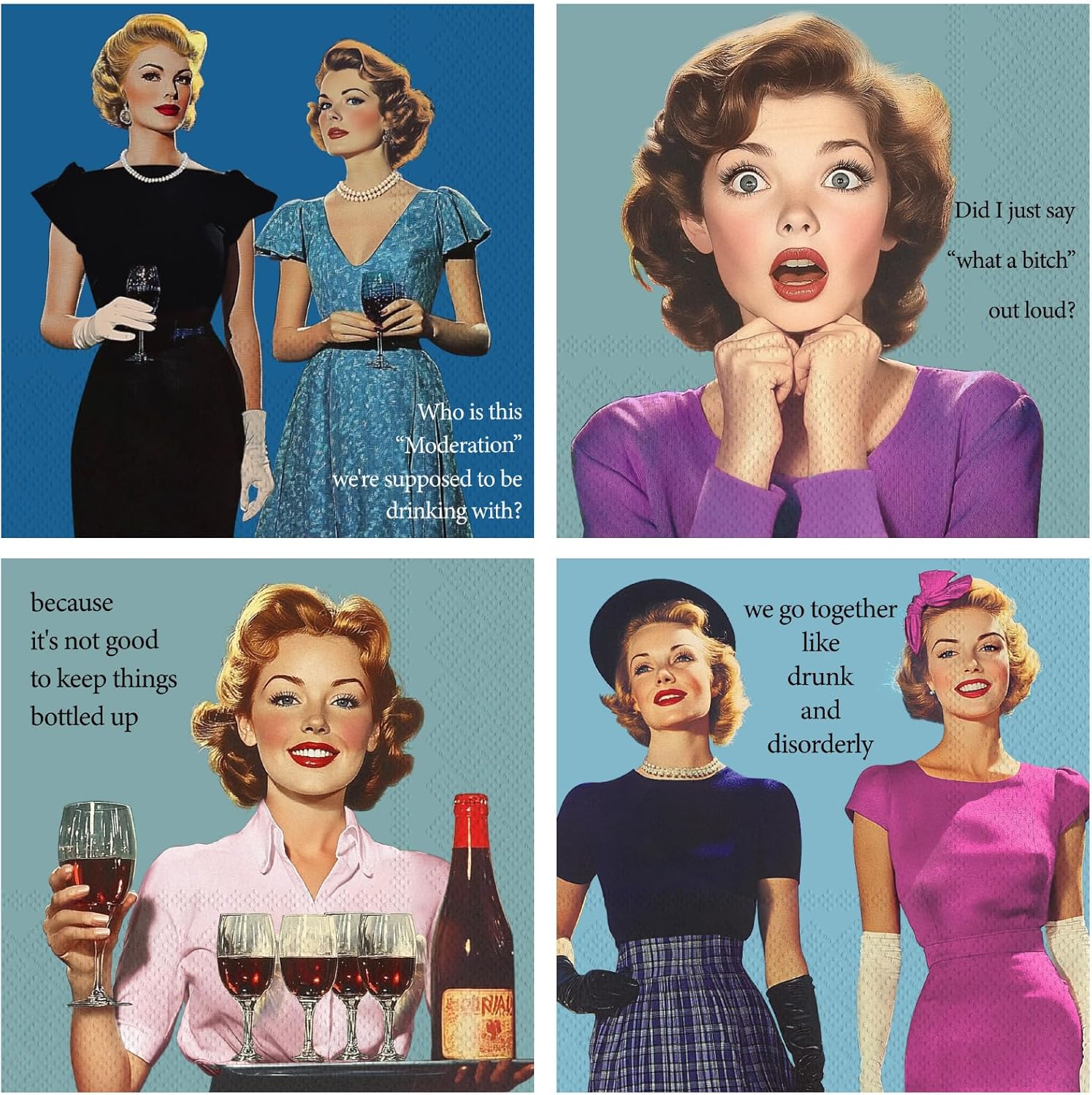 100 Retro Funny Cocktail Napkins - Bar & Holiday Decor Fun!