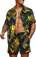 COOFANDY Men's Hawaiian Matching Set Summer Beach 2 Piece Outfit Top